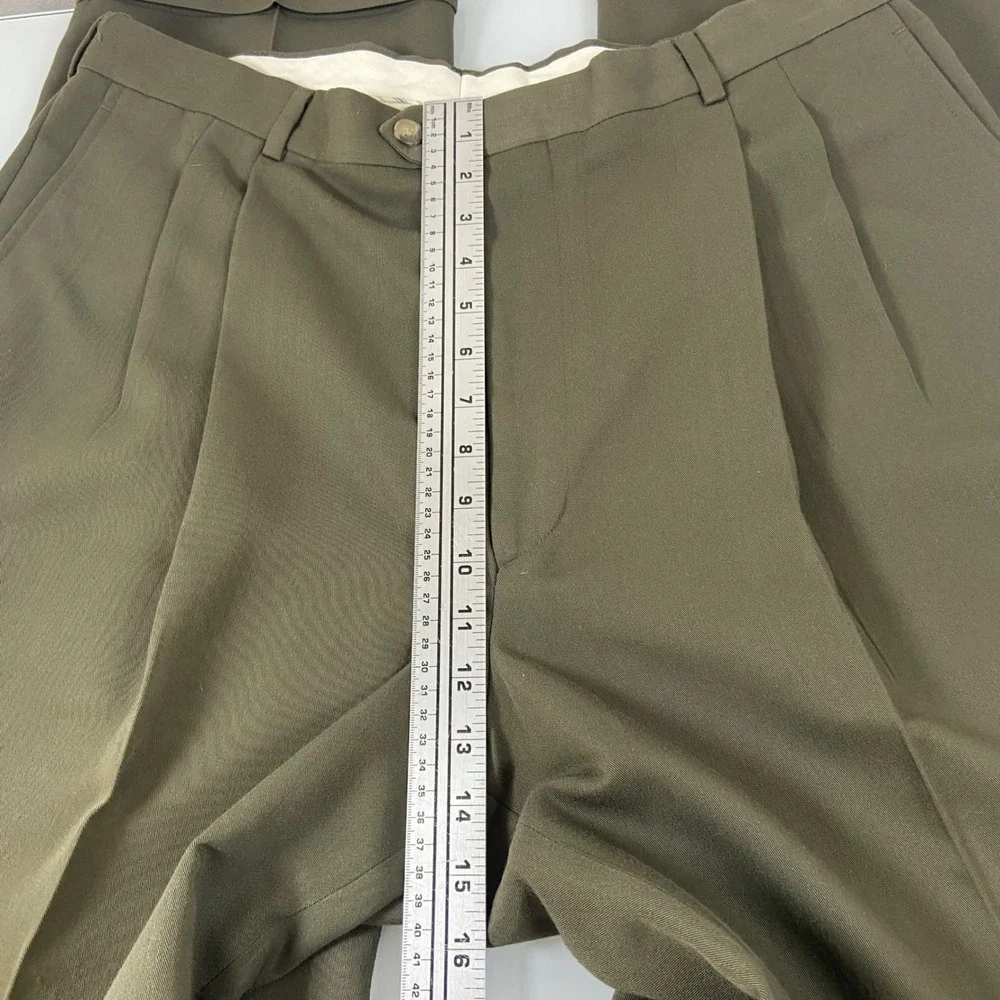 Chaps Ralph Lauren Mens 38x34(ACT 37x33) Olive Green‎ Pleated Cuffed Trousers
